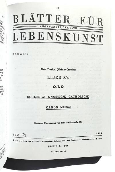 Carl Heinz Petersen Fines Transcendam Kâlîkânanda Blätter für angewandte okkulte Lebenskunst Fraternitas Saturni Gnostische Messe Liber XV