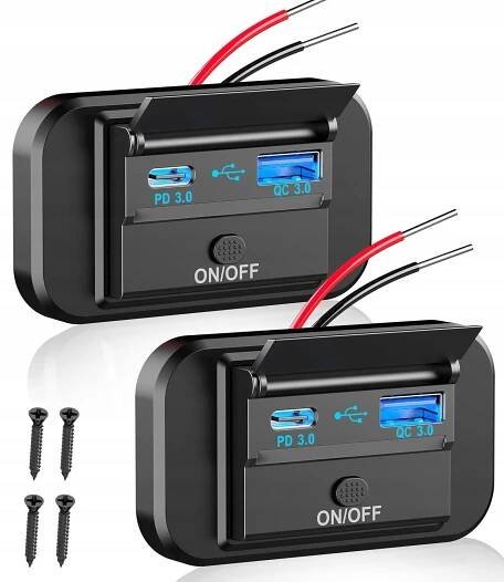 USB montážní nabíječka PD/QC 3.0 zásuvka pro loďku auta 12V/24V