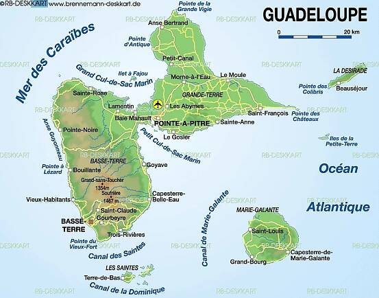Mapa Guadeloupe ke stažení detailní