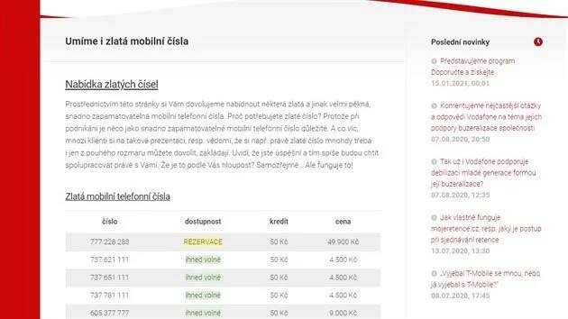 Nabídka „zlatých“ čísel předplacenek v síti T-Mobilu