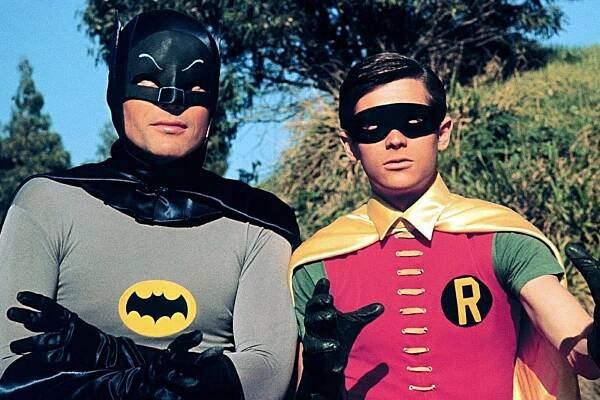 Actors Adam West as Batman and Burt Ward as Robin (1966)