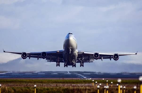 A Boeing 747 taking off.