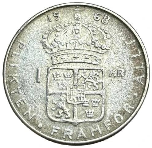 ✅Švédsko 1 koruna 1968 - Král Gustav VI. Adolf (1950-1973) Ag - Numismatika
