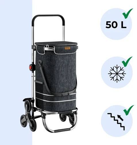 Jurhan Nákupní taška na kolečkách do schodů COMFORT, 50l, černá