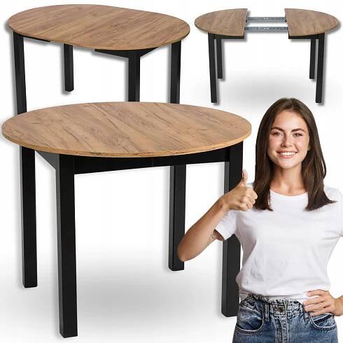 Stůl Kulatý Rozkládací Kuchyňský Do Jídelny Obývacího Pokoje Loft Craft Černý HARRY