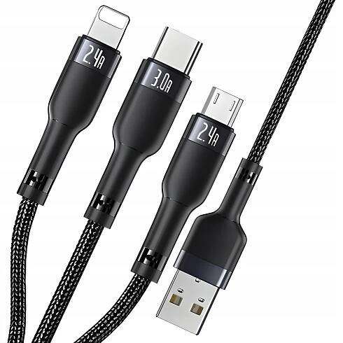 BOSTE RYCHLÝ KABEL 3v1 USB na USB-C MICRO LIGHTNING 3A BEZPEČNÝ QC 3.0