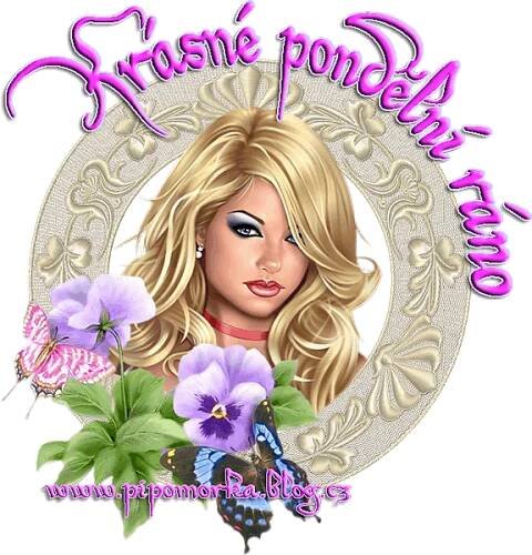 a woman with long blonde hair and purple flowers