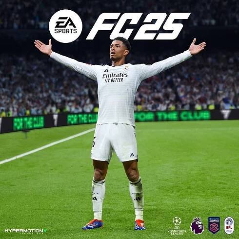 Obrázek s logem EA SPORTS FC 25 a nad ním Ultimate Edition. Společně pózují Jude Bellingham, Aitana Bonmati, Zinedine Zidane, Gianluigi Buffon a David Beckham.