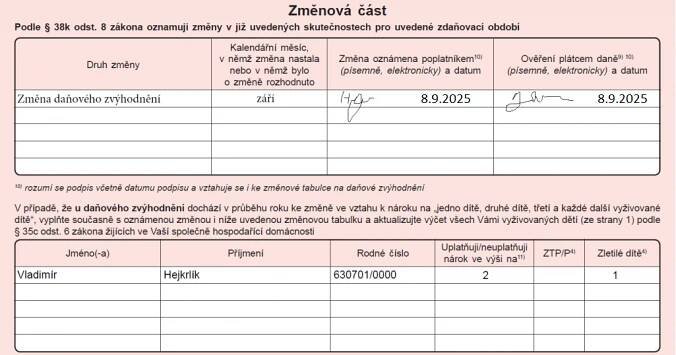 Prohlášení poplatníka daně z příjmů fyzických osob ze závislé činnosti pro rok 2025 | Bene CB