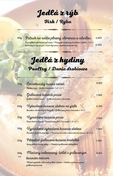 Naše menu - Koliba Holica