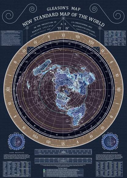 Plaská země Mapa světa Gleason 1892. Obnovená Flat earth