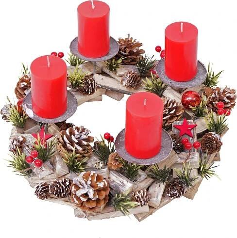 Adventní věnec HWC-H50, vánoční dekorace Adventní aranžmá Vánoční aranžmá, dřevo