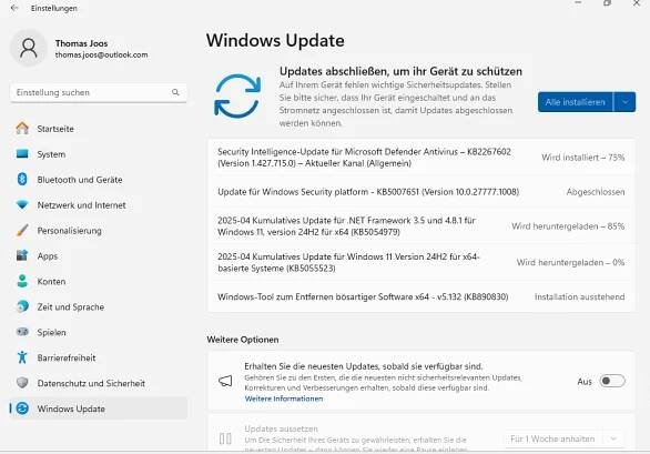 Nach der Aktualisierung zu Windows 11 sollten Sie die aktuellen Sicherheitsupdates installieren