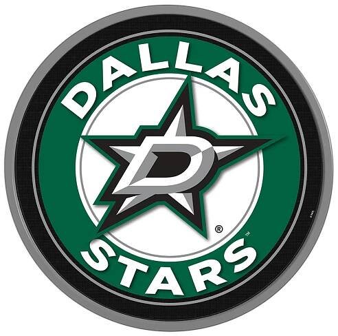 The dallas stars logo is a green and white circle with a star in the center.