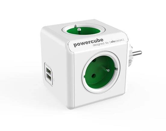 PowerCube Rozbočovací zásuvka s USB 4× zásuvka + 2× USB; bílá