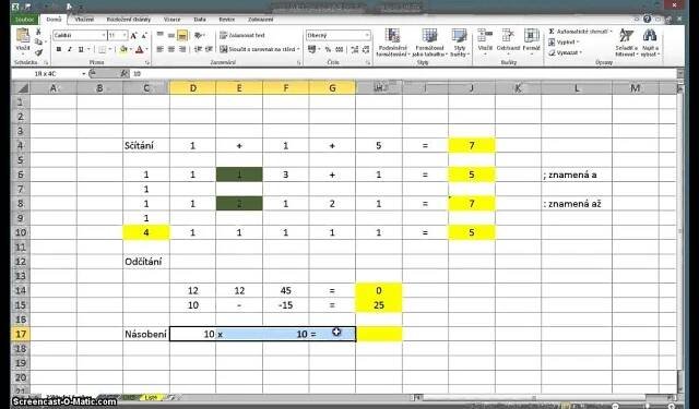 Excel 4 Jednoduché funkce odčítání_násobení_dělení