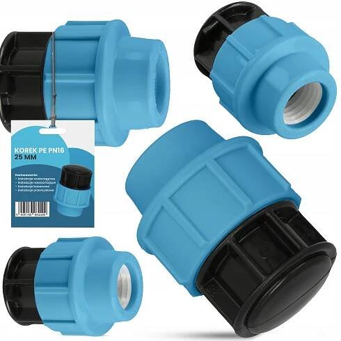 Zátka PE 25 mm Šroubovací krytka PN16 Zástrčka pro vodovodní potrubí Spojka