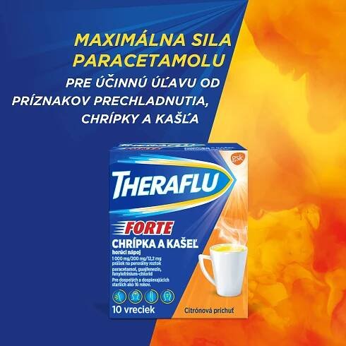 Theraflu FORTE chrípka a kašeľ 1x10 ks, horúci nápoj s 1000mg paracetomolu