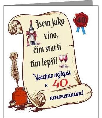 Vtipné papírové přání k 50 narozeninám - Jsem jako víno, čím starší tím lepší