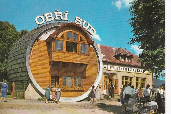 Lázně Libverda-o.Liberec-Obří sud-výlet.restaurace-oživená-VF - Pohlednice místopis