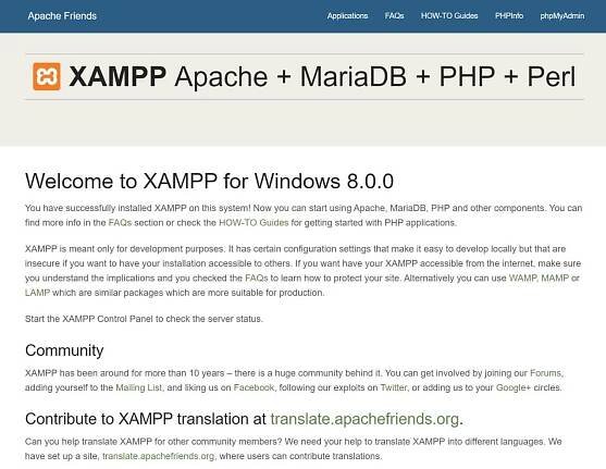 The XAMPP “localhost/dashboard” page.