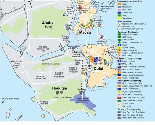 mapa červená trhu Macau