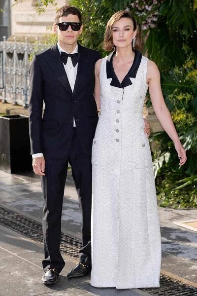 James Righton and Keira Knightley arrives at the Bal D'Ete At The Musée Des Arts Décoratifs on July 06, 2025 in Paris, France.