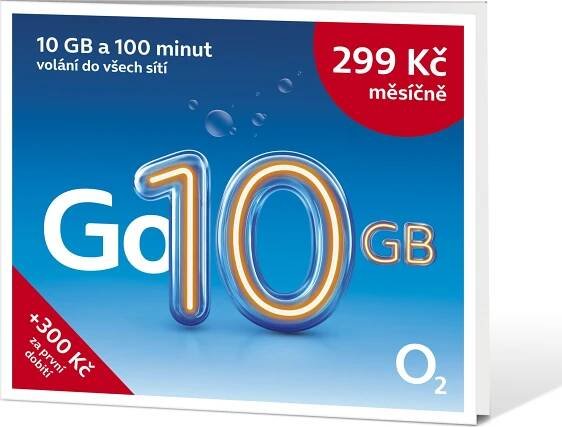 O2 Go předplacená karta 10 GB dat + 100 minut volání