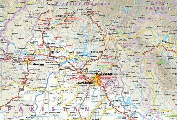 Pakistan - road and touristic geographical map