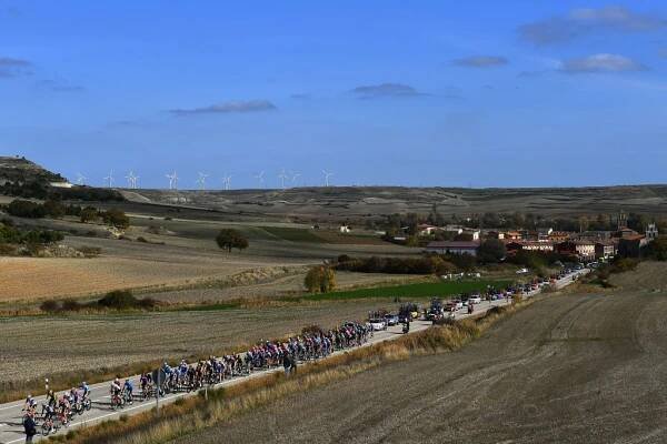 AGUILAR DE CAMPOO SPAIN  OCTOBER 29 Las Quintanillas Village  Peloton  Landscape  Fans  Public  during the 75th Tour of Spain 2020 Stage 9 a 1577km stage from Cid Campeador Military Base Castrillo del Val to Aguilar de Campoo  lavuelta  LaVuelta20  on October 29 2020 in Aguilar de Campoo Spain Photo by Justin SetterfieldGetty Images