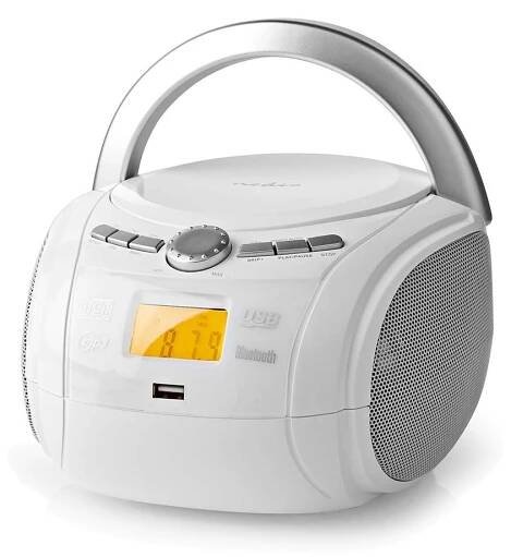 NEDIS CD přehrávač Boombox/ výkon 9 W/ napájení z baterie/ síťové napájení/ stereo/ BT/ FM/ USB/ bílý
