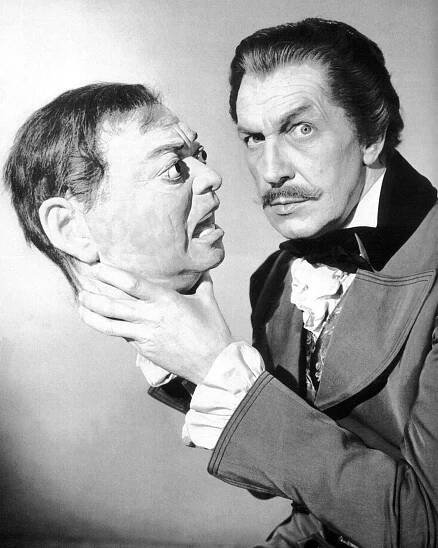 Vincent Price Holding The Head Of Co-Star Peter Lorre In 'Tales Of Terror', 1962.