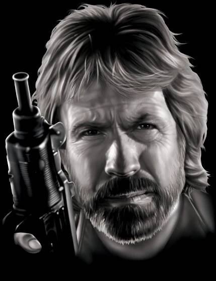 Chuck Norris, tough, guy, gun, karate, martial, arts, fight, fighter, 1970’s, jokes, Ted, Johnston, Creative, Studios, creative, director, illustration, illustrator, artist, advertising, marketing