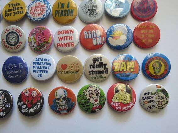 Vintage Style Pinback Buttons - 60s 70s 80s Misc. Novelty Pins - You Choose - Reproduction Retro Pin Button - 1" & 1.25" - Made to Order