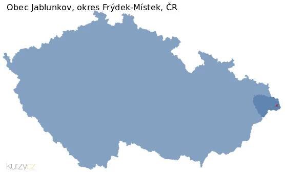 Mapa obce Jablunkov a okresu Frýdek-Místek v ČR