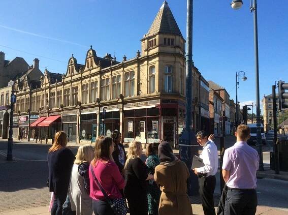 Dewsbury Townscape Heritage Officer, John Lambe, leading the town trail 