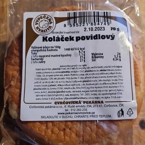 Koláček povidlový Cvrčovická pekárna