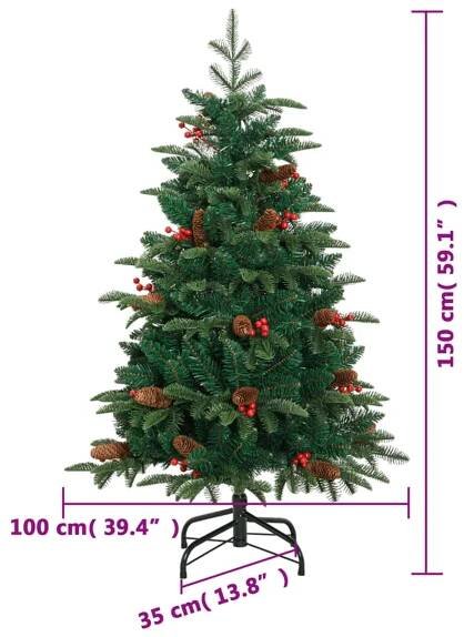 vidaXL Umělý závěsný vánoční stromek se šiškami a bobulemi, 150 cm Váha výrobku včetně jednotkového obalu 5.9 kg