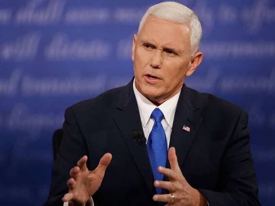 Republican vice-presidential nominee Gov. Mike Pence speaks during the vice-presidential debate with Democratic vice-presidential nominee Sen. Tim Kaine at Longwood University in Farmville, Va., Tuesday, Oct. 4, 2016. (AP Photo/Patrick Semansky)