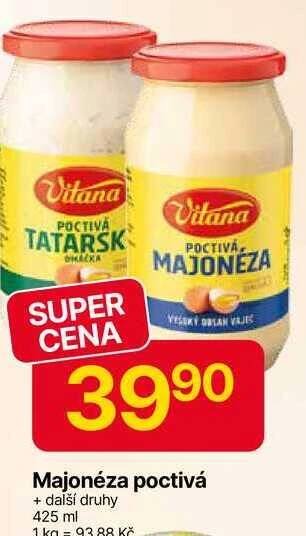Vitana Poctivá tatarská omáčka, majonéza 425ml, vybrané druhy