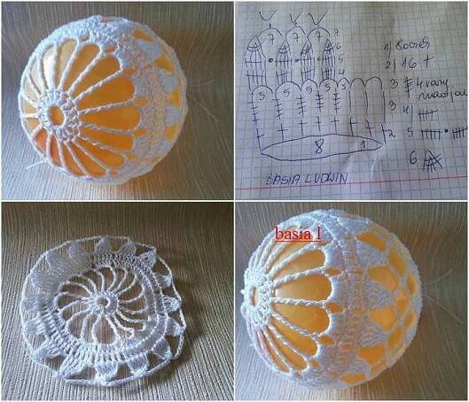 four pictures showing how to crochet an ornament