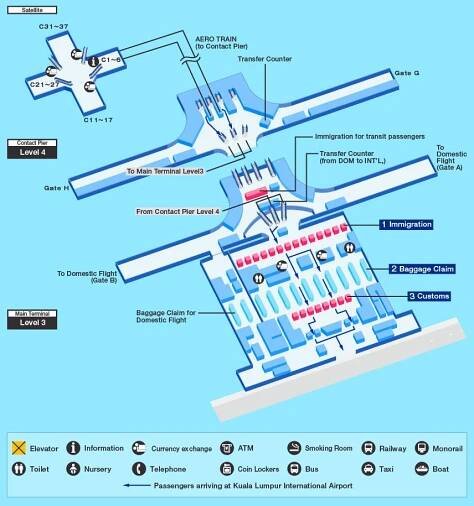 Kuala lumpur mezinárodní letiště mapa - Klia terminál mapy (Malajsie)