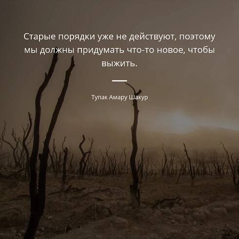 Тупак Амару Шакур цитата: „Старые порядки уже не действуют, поэтому мы должны придумать что-то новое, чтобы выжить.“
