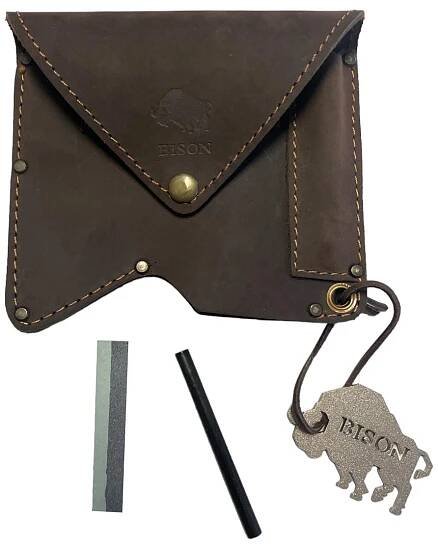 Bison Leather Hatchet Axe Holster, Fire Steel & Grinding Stone Set