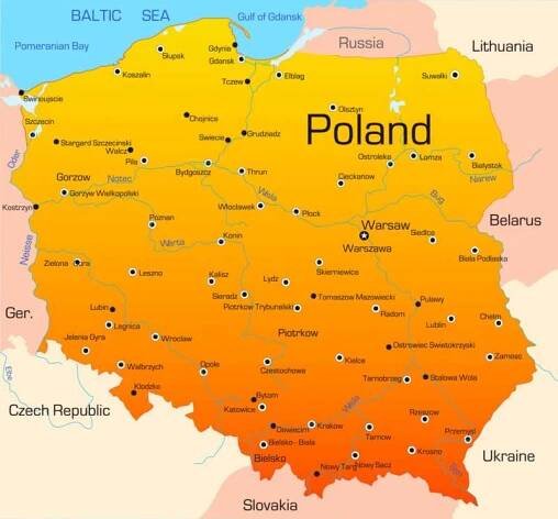 Mapa měst Polska