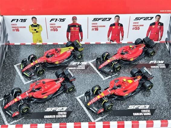 Set 4 pcs F1 Ferrari Racing 2022-2023 Ch.Leclerc/C.Sainz - Bburago 1:43