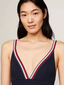 blue global stripe triangle one-piece swimsuit for women tommy hilfiger