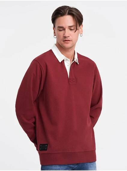 Ombre Clothing vínová mikina s límečkem