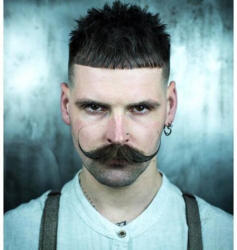 Mens Taper Fade Haircut with Moustache
