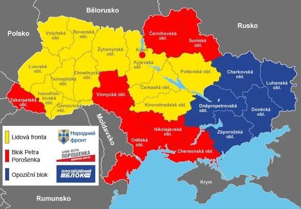 Mapa: Země tří barev. Tak volby znovu rozdělily Ukrajinu